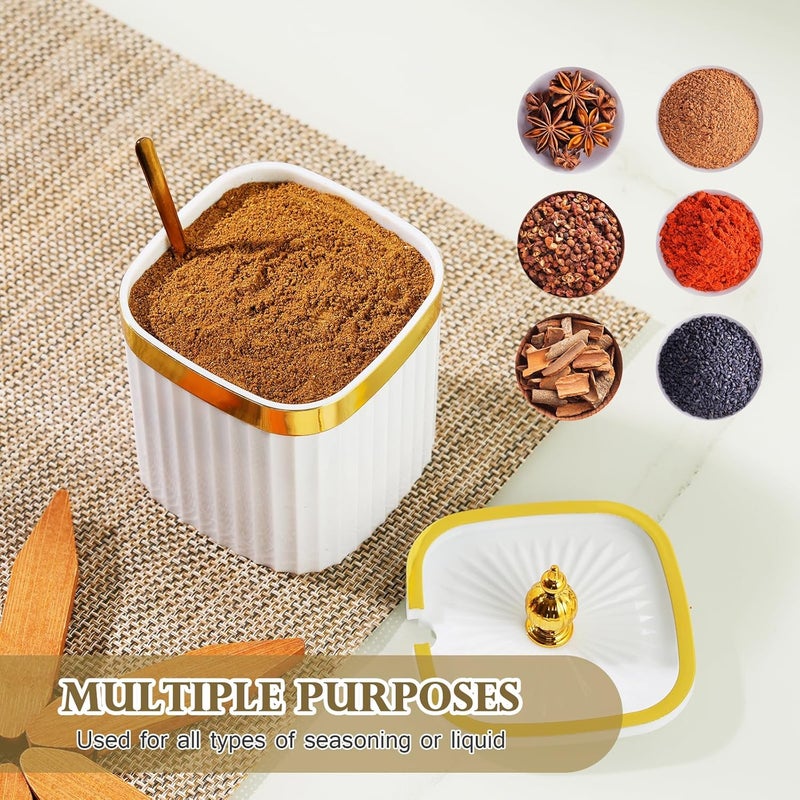 EABOSON 4 Pack Gold Condiment Spice Jars with Lids, Spoons, Tray - Plastic Seasoning Box Set for Salt, Pepper, Sugar - Kitchen Storage - Image 5